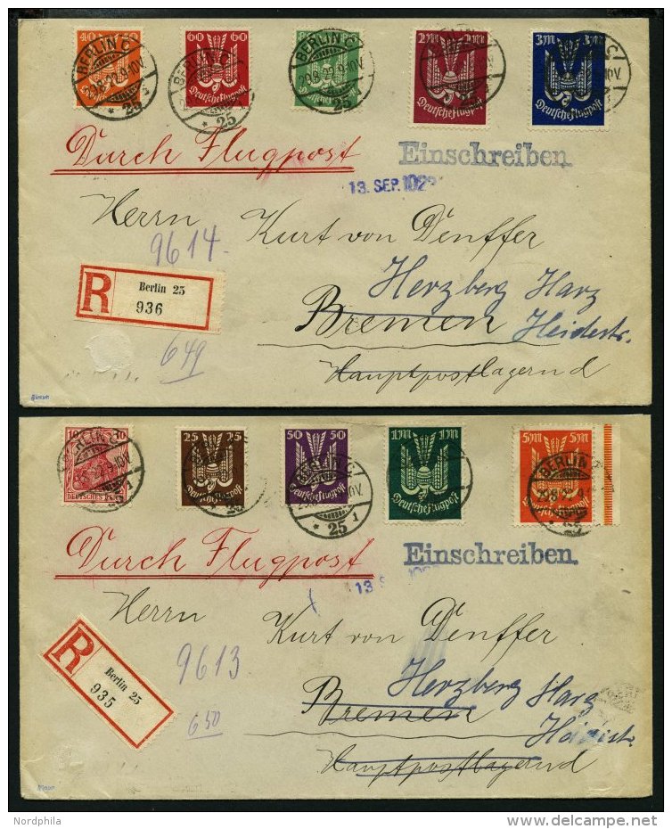 Dt. Reich 210-18 BRIEF, 1922, Holztaube Auf 2 Luftpost-Einschreibbriefen Von BERLIN Nach Herzberg, Pracht, Gepr. Dr. D&u - Used Stamps