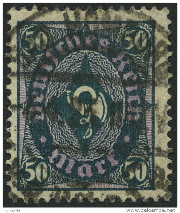 Dt. Reich 209PY O, 1922, 50 M. Schwarzbl&auml;ulichgr&uuml;n, Wz. Kreuzbl&uuml;ten, Z&auml;hnung Etwas Korrigiert Sonst - Used Stamps