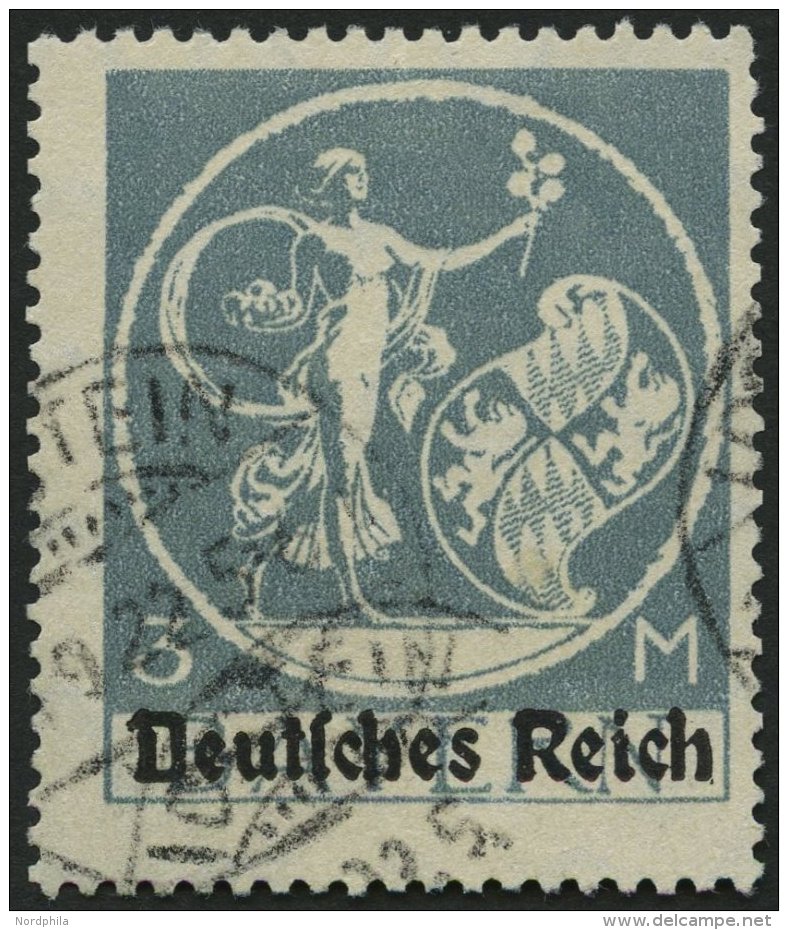 Dt. Reich 134II O, 1920, 3 M. Graut&uuml;rkis, Type II, Normale Z&auml;hnung, Pracht, Gepr. Winkler, Mi. 100.- - Used Stamps
