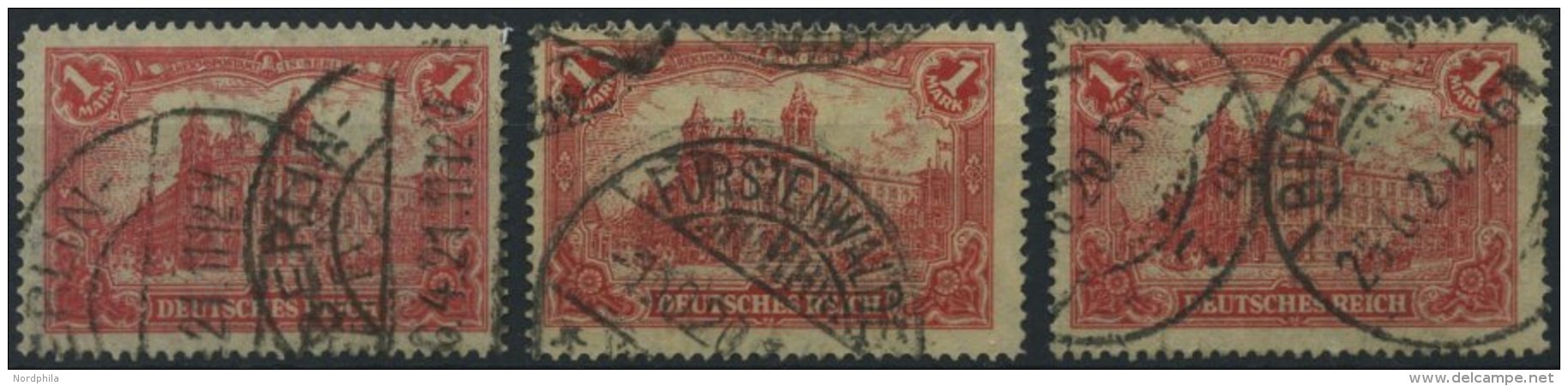 Dt. Reich A 113II,III,IV O, 1920, 1 M. Rot, 3 Plattenfehler, Feinst/Pracht, Gepr. Infla, Mi. 185.- - Used Stamps