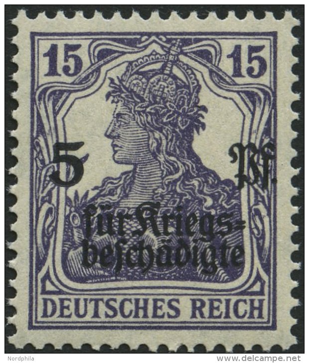 Dt. Reich 106b **, 1919, 15 Pf. Schw&auml;rzlichblauviolett Kriegsgesch&auml;digte, Pracht, Gepr. Tworek, Mi. 60.- - Used Stamps