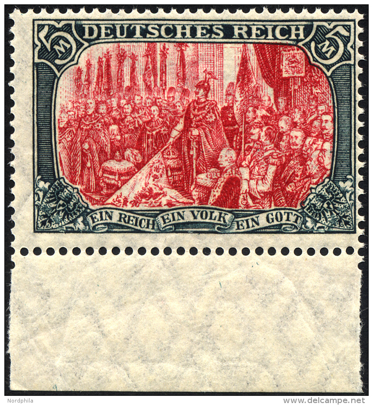 Dt. Reich 97AIb **, 1905, 5 M. Friedensdruck, Karmin Quarzend, Unterrandst&uuml;ck, Pracht, Gepr. Dr. Oechsner, Mi. 120. - Used Stamps