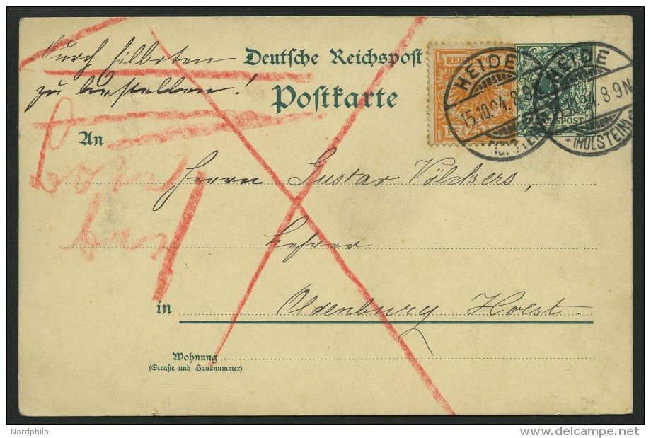 Dt. Reich 49b BRIEF, 1890, 25 Pf. Orange Als Zusatzfrankatur Auf 5 Pf. Ganzsachenkarte Durch Eilboten Von HEIDE Nach Old - Other & Unclassified