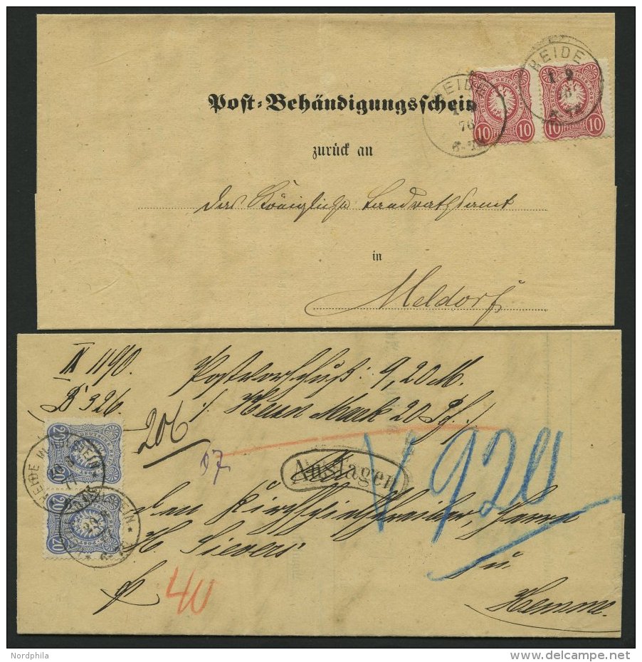 Dt. Reich 33/4a Paar BRIEF, 1876/7, 10 Pfe. Karmin Im Waagerechten Paar Auf Post-Beh&auml;ndigungsschein Und 20 Pfe. Ult - Other & Unclassified