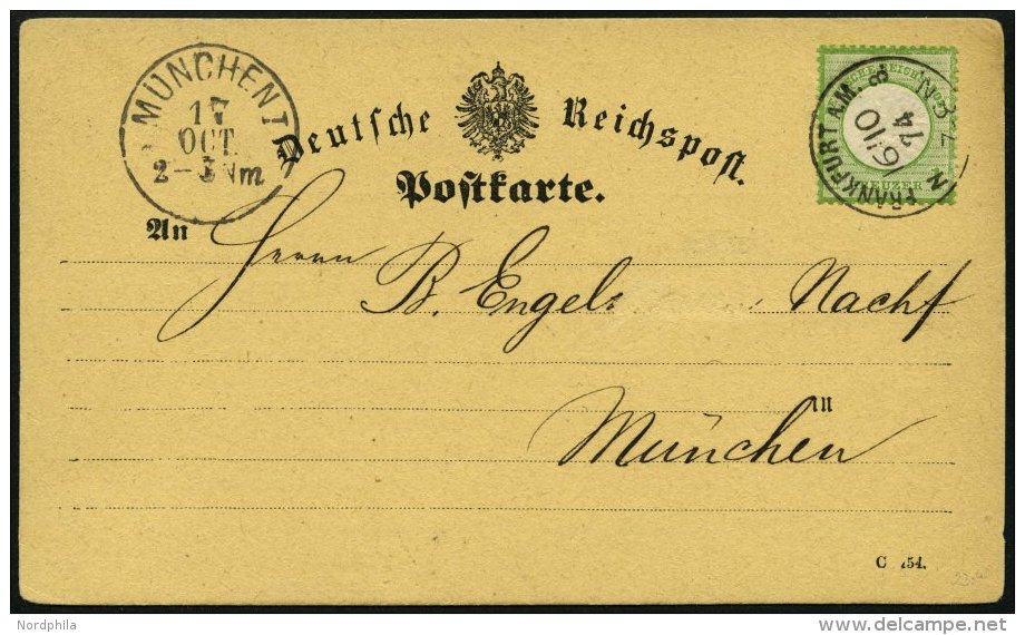 Dt. Reich 23a BRIEF, 1874, 1 Kr. Gelblichgr&uuml;n Mit Feldmerkmal Der Fu&szlig; Der Linken Wertziffer Ist Hell, Nicht G - Used Stamps