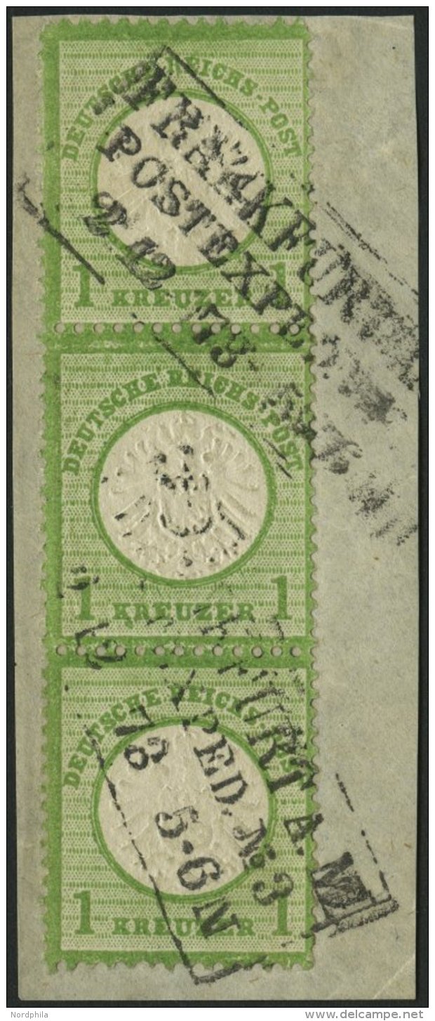 Dt. Reich 23a BrfStk, 1872, 1 Kr. Gelblichgr&uuml;n Im Senkrechten Dreierstreifen, R3 FRANKFURT A. M. POSTEXPED. Nr. 3, - Used Stamps