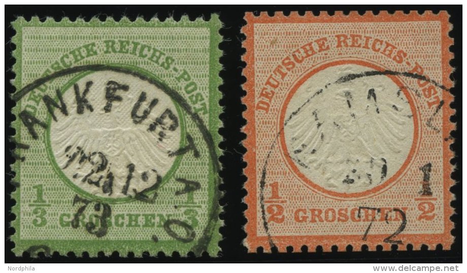 Dt. Reich 2a,3 O, 1872, 1/3 Gr. Gelblichgr&uuml;n Und 1/2 Gr. Ziegelrot, 2 Farbfrische Gut Gez&auml;hnte Prachtwerte, Mi - Used Stamps