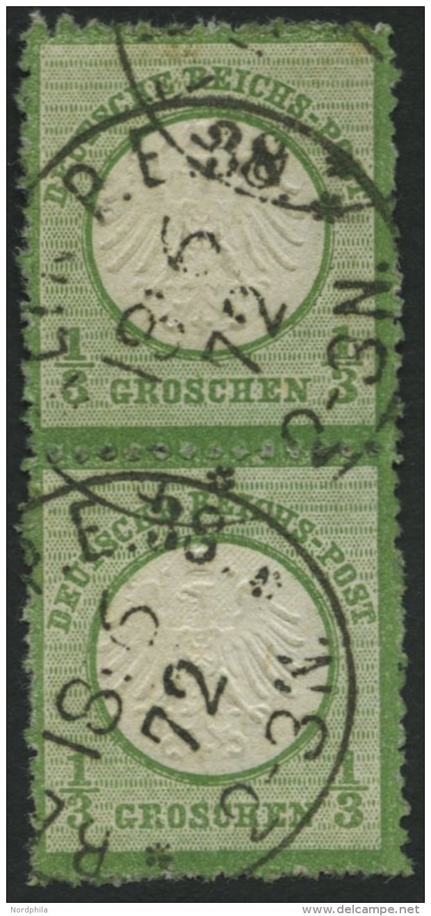 Dt. Reich 2b Paar O, 1872, 1/3 Gr. Dunkelsmaragdgr&uuml;n Im Senkrechten Paar, Rauhe Z&auml;hnung, K1 BERLIN P.E. 38, Pr - Used Stamps