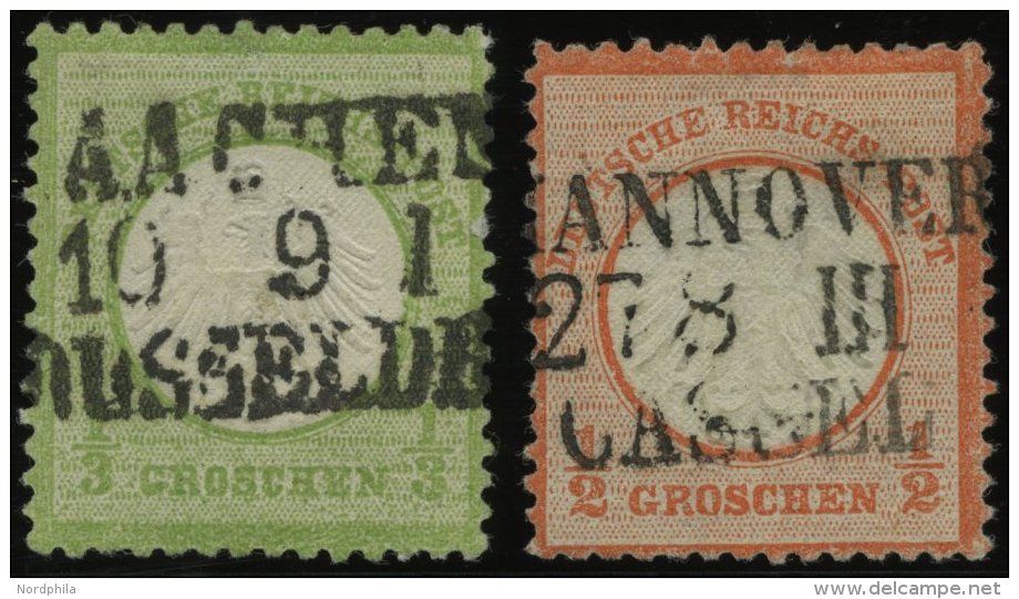 Dt. Reich 2a,3 O, 1872, 1/3 Gr. Gelblichgr&uuml;n Und 1/2 Gr. Ziegelrot Mit Zentrischen L3 AACHEN/D&Uuml;SSELDORF Und HA - Used Stamps