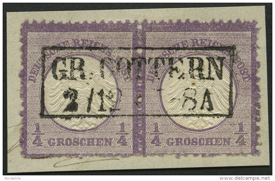 Dt. Reich 1 Paar BrfStk, 1872, 1/4 Gr. Grauviolett Im Waagerechten Paar, Rauhe Z&auml;hnung, Unten Nicht Ganz Perfekt, Z - Used Stamps