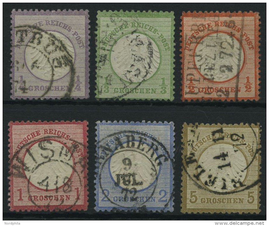 Dt. Reich 1-6 O, 1872, 1/4 - 5 Gr. Kleine Brustschilde, 6 Prachtwerte, Mi. 375.- - Used Stamps