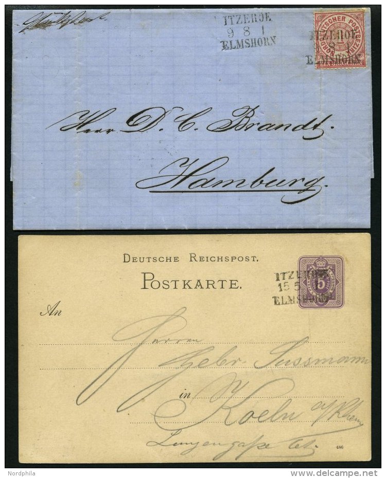 BAHNPOST NDP 16,DR P 12 BRIEF, Itzehoe-Elmshorn, L3 Auf Brief Mit 1 Gr. Karmin Von 1870 Und Auf 5 Pf. Ganzsachenkarte Vo - Franking Machines (EMA)