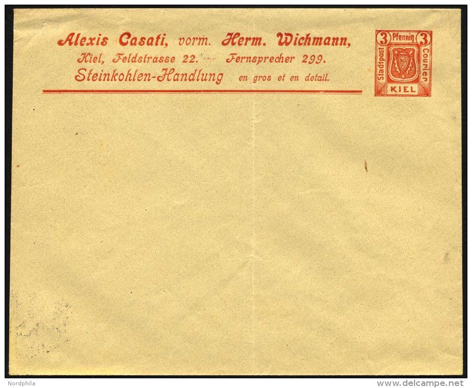 KIEL A PU 3 BRIEF, COURIER: 1899, Privatumschlag 3 Pf. Orange, Ungebraucht, Feinst - Private & Local Mails