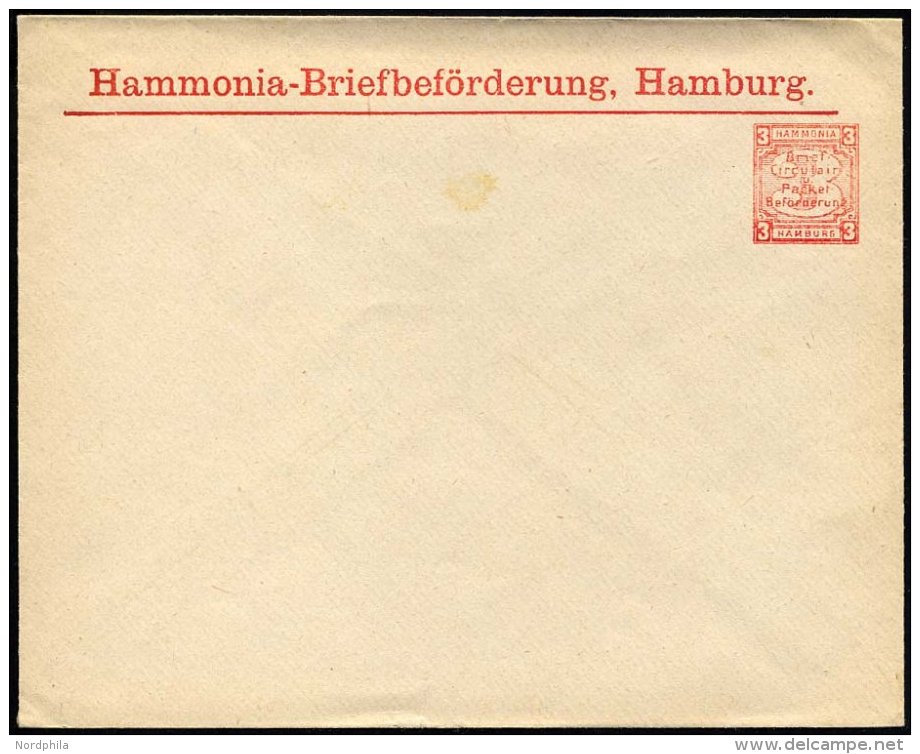 HAMBURG E U 7 BRIEF, HAMMONIA II: 1890, Umschlag 3 Pf. Rot, Mit WZ-Streifung, Ungebraucht, Pracht - Private & Local Mails