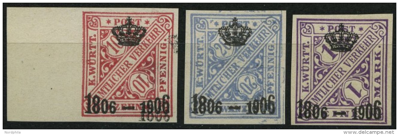 W&Uuml;RTTEMBERG 220/1,226PU2 (*), 1906, 10, 20 Pf. Und 1 M. 100 Jahre K&ouml;nigreich Auf Kanzleipapier, Ungez&auml;hnt - Other & Unclassified