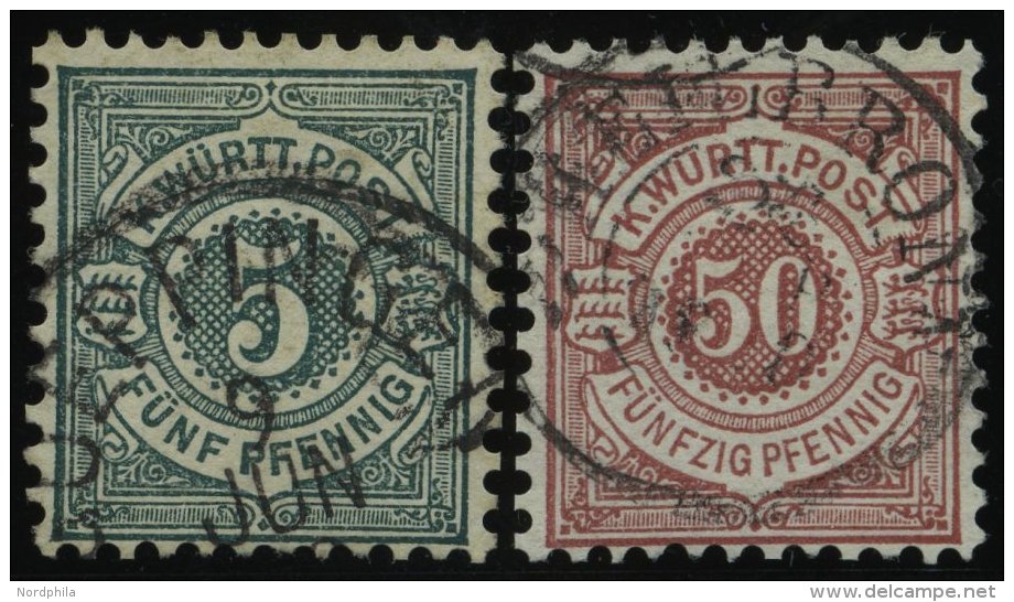 W&Uuml;RTTEMBERG 56b,58 O, 1890, 5 Pf. Schwarzblaugr&uuml;n Und 50 Pf. Lebhaftbraunrot, 2 Prachtwerte, Mi. 115.- - Other & Unclassified