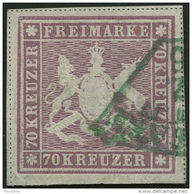 W&Uuml;RTTEMBERG 42b O, 1873, 70 Kr. Rotlila, Feld 5, Gr&uuml;ner F&auml;cherstempel STUTTGART, Allseits Breitrandig, Pr - Other & Unclassified