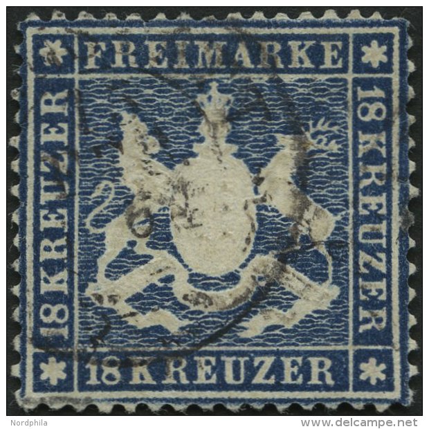 W&Uuml;RTTEMBERG 20y O, 1862, 18 Kr. Blau, Kleine Zahnkorrektur Sonst Pracht, Mi. 2800.- - Other & Unclassified