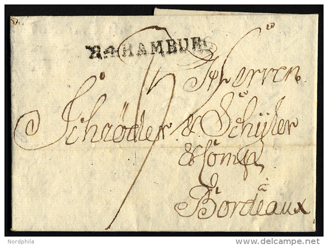 SCHLESWIG-HOLSTEIN 1804, Brief Aus Flensburg Mit L1 R4 HAMBURG Nach Bordeaux, Pracht - Prephilately