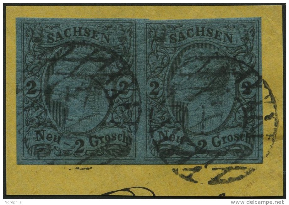 SACHSEN 10a Paar BrfStk, 1855, 2 Ngr. Schwarz Auf Mittelblau Im Waagerechten Paar, Nummernstempel 17, Kabinettbriefst&uu - Saxony