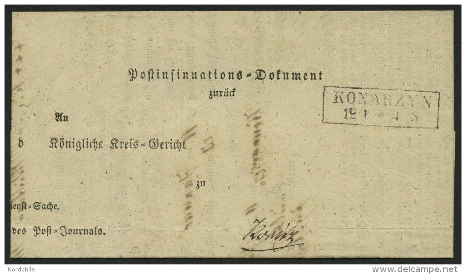 PREUSSEN KONARZYN, R2 Auf Post-Insinuations-Dokument (1864) Nach Konitz, Innen Krone-Posthornstempel, Pracht - Other & Unclassified