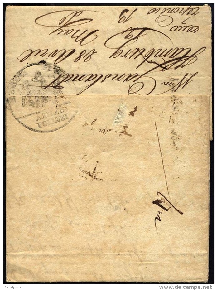 PREUSSEN Feldpost: 1815, Schwarzer Zensurstempel: K&Ouml;NIGL. PREUSS. ARMEE POLIZEI, R&uuml;ckseitig Auf Brief Von Hamb - Prephilately