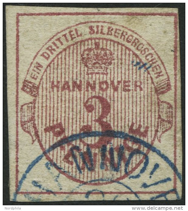 HANNOVER 13b O, 1859, 3 Pf. Dunkelrosa, Pracht, Gepr. Drahn, Mi. 200.- - Hannover