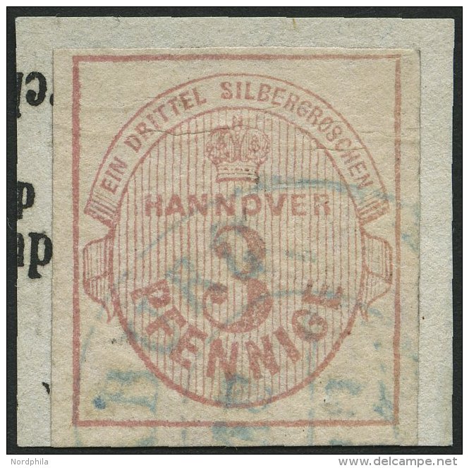 HANNOVER 6a BrfStk, 1853, 3 Pf. Mattlilarosa, Mit Wz., Blauer K2 (HAR)BURG, Leichte Aufklebefalten Sonst Prachtbriefst&u - Hanover