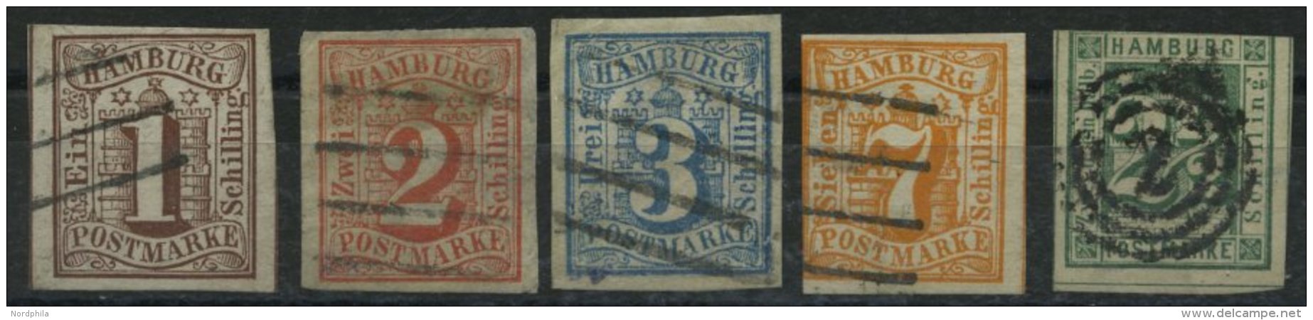 HAMBURG 2,3,4,6,8 O, 1859/64, 5 Verschiedene Werte In Unterschiedlicher Erhaltung, Signiert Richter Und Pfenninger, Mi. - Hamburg