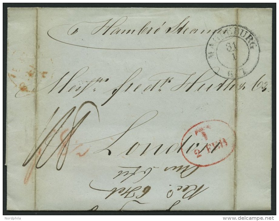 HAMBURG - GRENZ&Uuml;BERGANGSSTEMPEL 1844, T 2 FEB, In Rot Auf Brief Von Magdeburg (K2) Nach London, Handschriftlich Ham - Prephilately