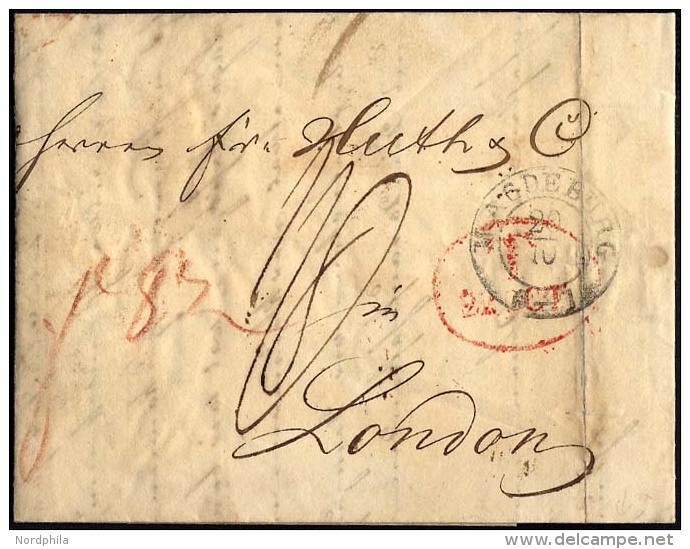 HAMBURG - GRENZ&Uuml;BERGANGSSTEMPEL 1841, T 22 OCT, In Rot Auf Brief Von Magdeburg (K2) Nach London, R&uuml;ckseitig So - Prephilately