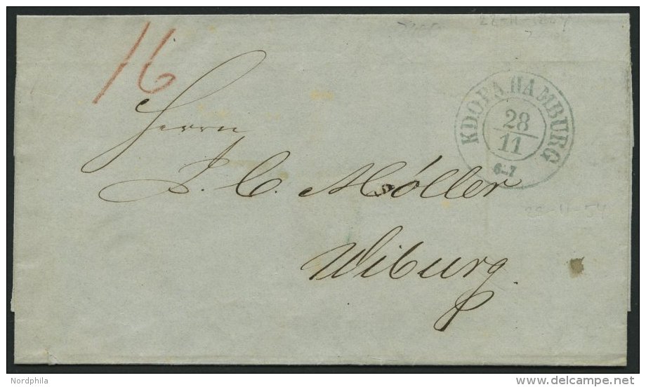 HAMBURG 1851, K.D.O.P.A. HAMBURG, K2 In Blau Auf Brief Nach Wiburg, Feinst - Prephilately