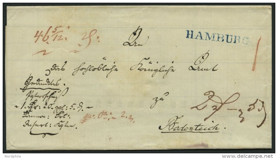 HAMBURG VORPHILA 1852, HAMBURG, Blauer L1 Auf Amtsbrief Nach Bodenteich, Pracht - Prephilately