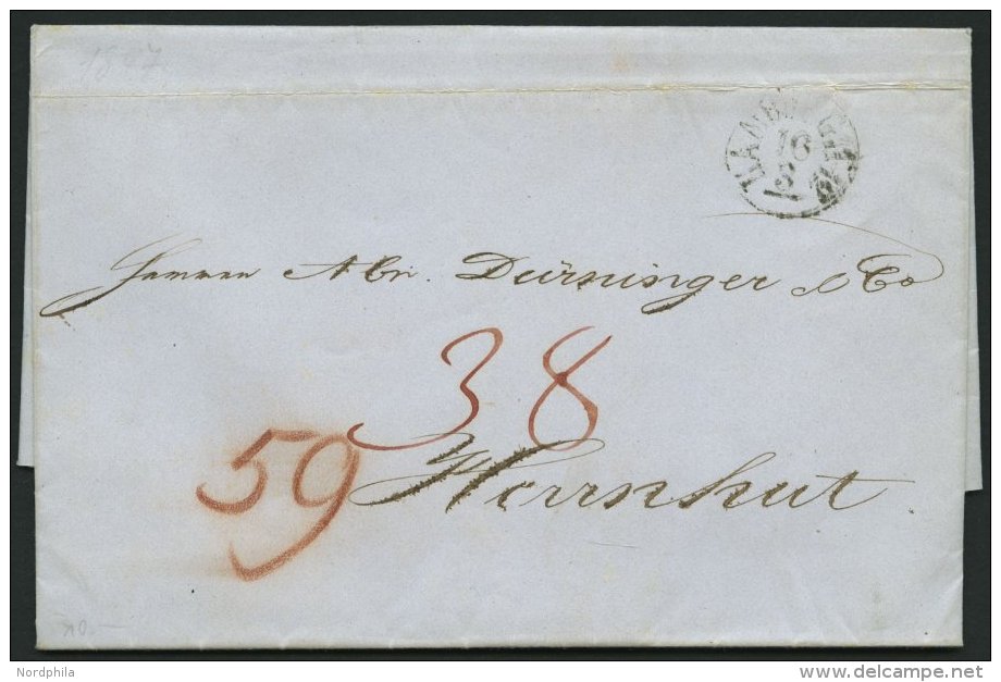 HAMBURG-VORPHILA 1847, HAMBURG, K1 Auf Brief Nach Herrenhut, Hohes Porto! (Tax-Vermerk 38 Und 59), Pracht - Prephilately