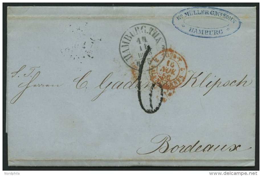 HAMBURG - THURN UND TAXISCHES O.P.A. 1856, HAMBURG TH &amp; T., K1 Auf Brief Nach Bordeaux, L1 6, R&uuml;ckseitig Durchg - Prephilately
