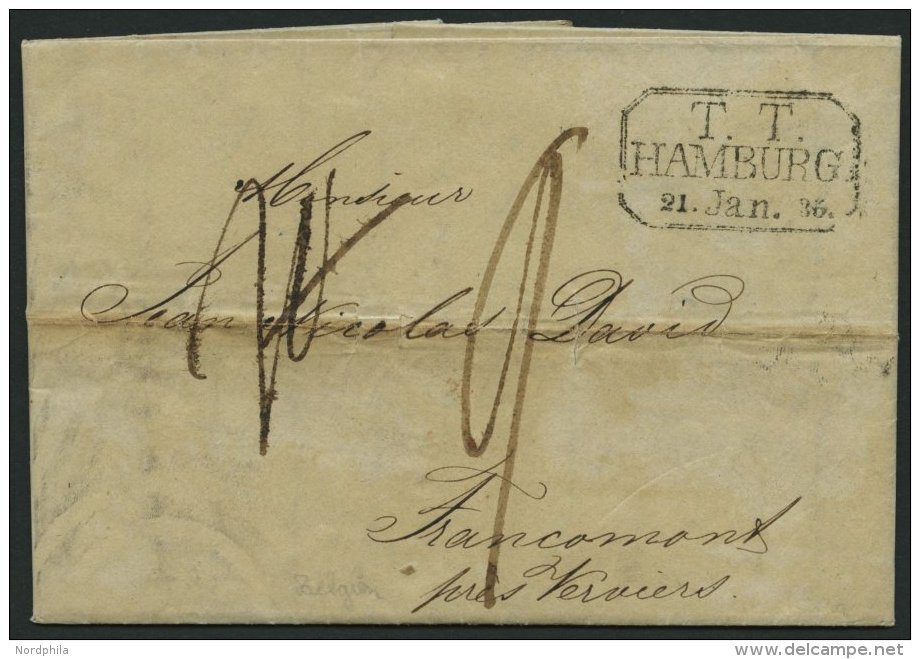 HAMBURG - THURN UND TAXISCHES O.P.A. 1835, T.T. HAMBURG, R3 Auf Brief Von Altona Nach Francomont, Registraturbug, Feinst - Prephilately