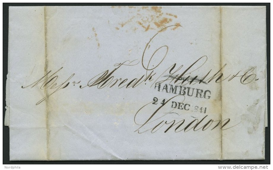 HAMBURG VORPHILA 1841, HAMBURG.. L2 Auf Brief Nach London, R&uuml;ckseitig Roter Datumsstempel, Registraturbug, Feinst - Other & Unclassified