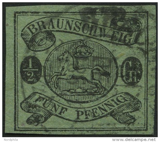 BRAUNSCHWEIG 10Ax O, 1863, 1/2 Gr. Schwarz Auf Lebhaftgraugr&uuml;n, Pracht, Gepr. U.a. Drahn, Mi. 300.- - Braunschweig