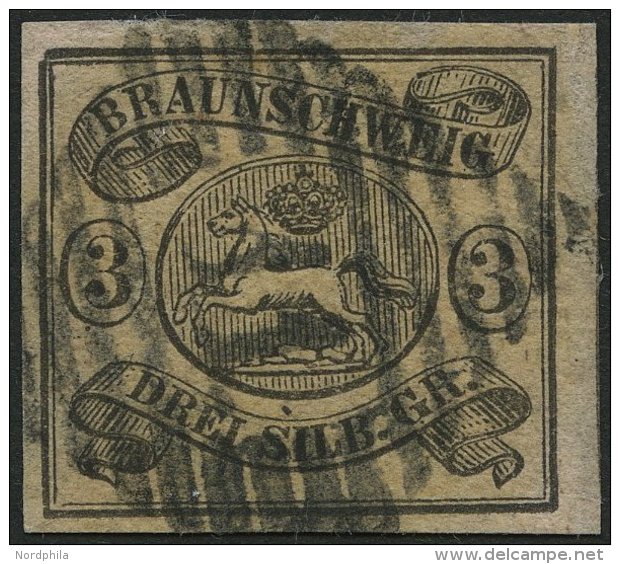 BRAUNSCHWEIG 8a O, 1853, 3 Sgr. Schwarz Auf Mattrosa, Nummernstempel 11 (DELLINGEN), Pracht - Braunschweig