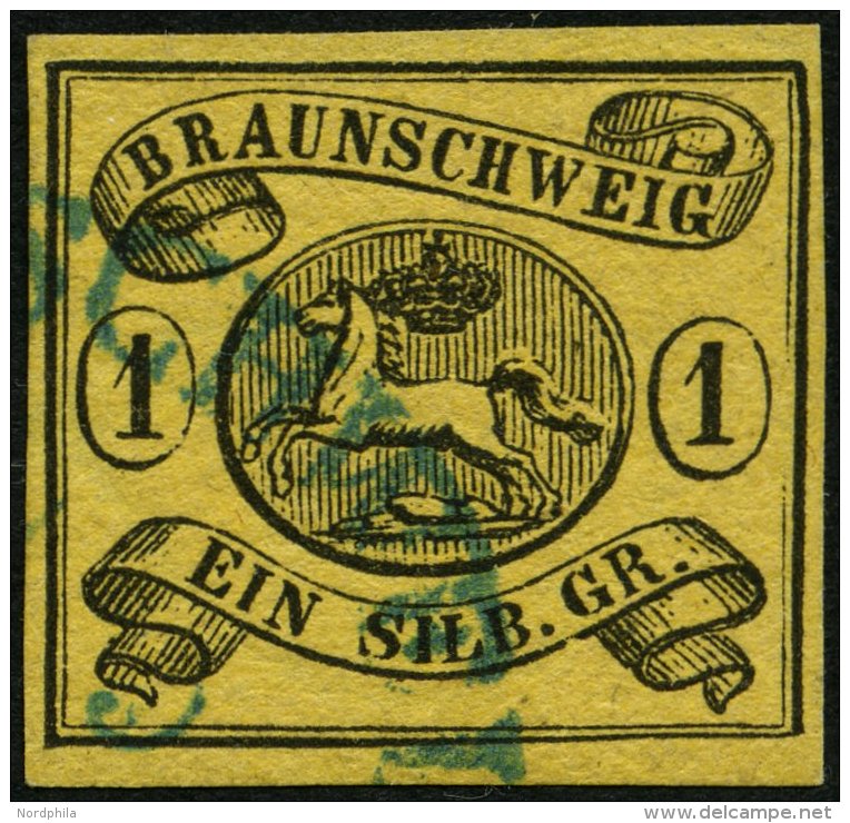 BRAUNSCHWEIG 6aY O, 1853, 1 Sgr. Schwarz Auf S&auml;misch, Verkehrtes Wz., Pracht, Gepr. B&uuml;hler, Mi. 120.- - Braunschweig
