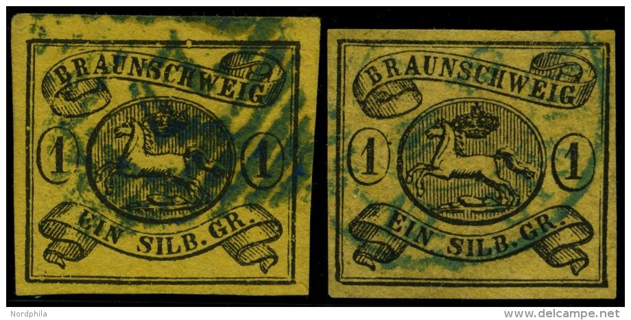 BRAUNSCHWEIG 6a,b O, 1853, 1 Sgr. Schwarz Auf S&auml;misch Und Braungelb, 2 Prachtwerte, Mi. 150.- - Brunswick