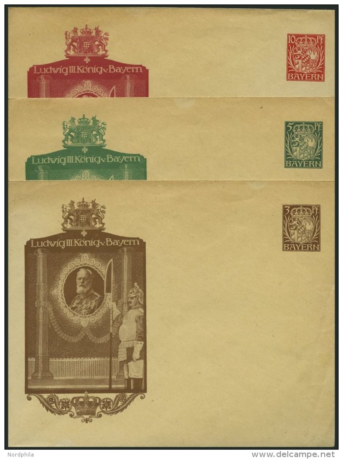 BAYERN PU 31/2,34 BRIEF, Privatpost: 1914, 3, 5 Und 10 Pf. Wappen Ludwig III. K&ouml;nig V. Bayern, Ungebraucht, 3 Prach - Autres & Non Classés