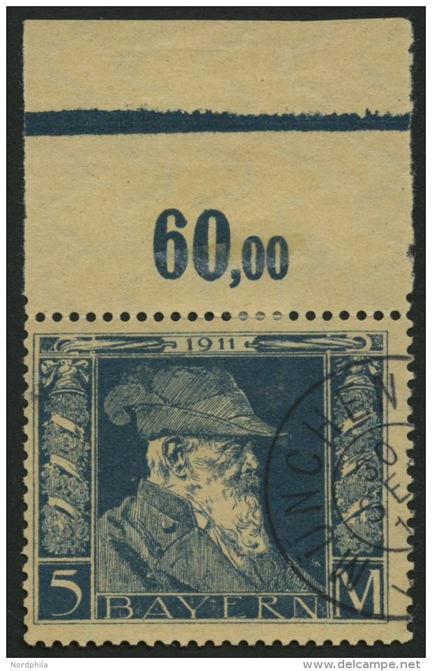 BAYERN 89I O, 1911, 5 M. Luitpold, Type I, Pracht,Mi. 60.- - Other & Unclassified