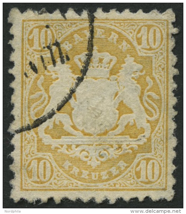 BAYERN 29Yb O, 1873, 10 Kr. Dunkelgelb, Wz. Weite Rauten, Pracht, Gepr. Stegm&uuml;ller, Mi. 80.- - Other & Unclassified