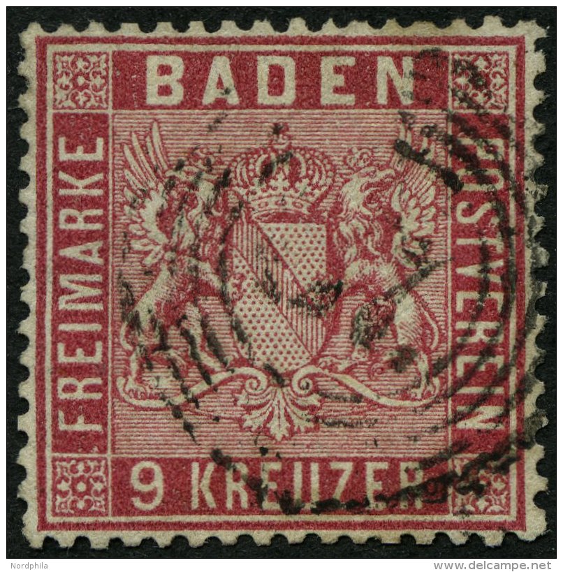 BADEN 12 O, 1860, 9 Kr. Karmin, &uuml;blich Gez&auml;hnt Pracht, Mi. 220.- - Other & Unclassified