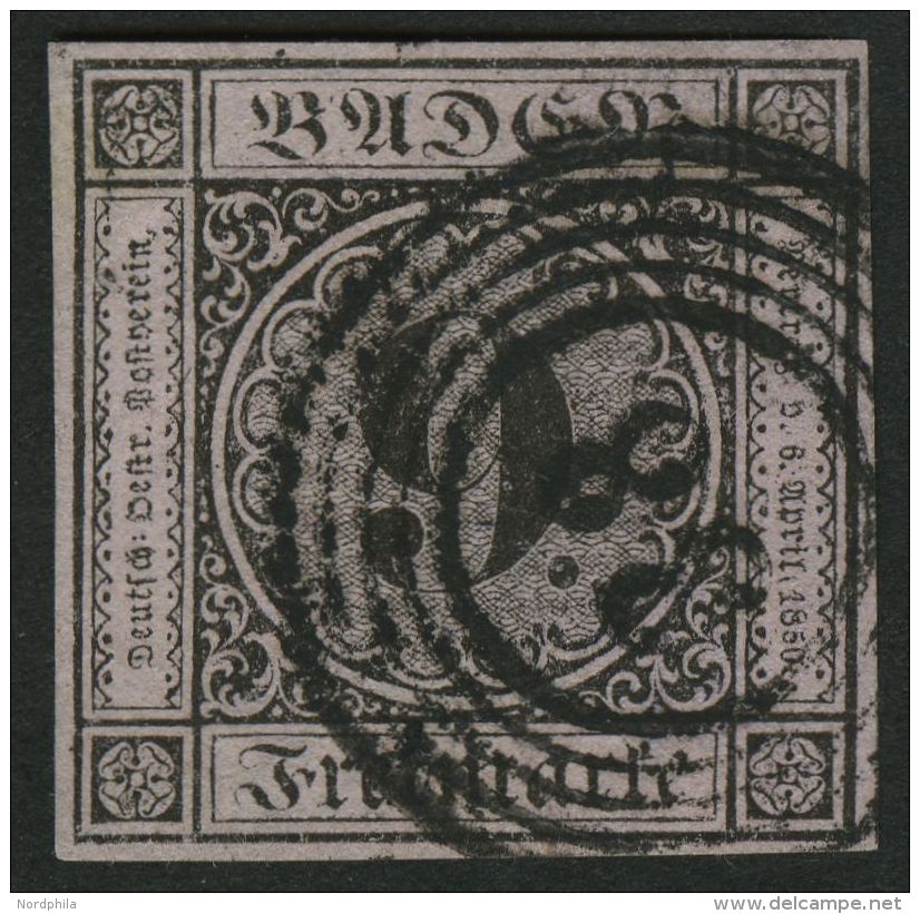 BADEN 4a O, 1851, 9 Kr. Schwarz Auf Altrosa, Nummernstempel 38, Allseits Breitrandig, Pracht, Gepr. Brettl - Sonstige & Ohne Zuordnung