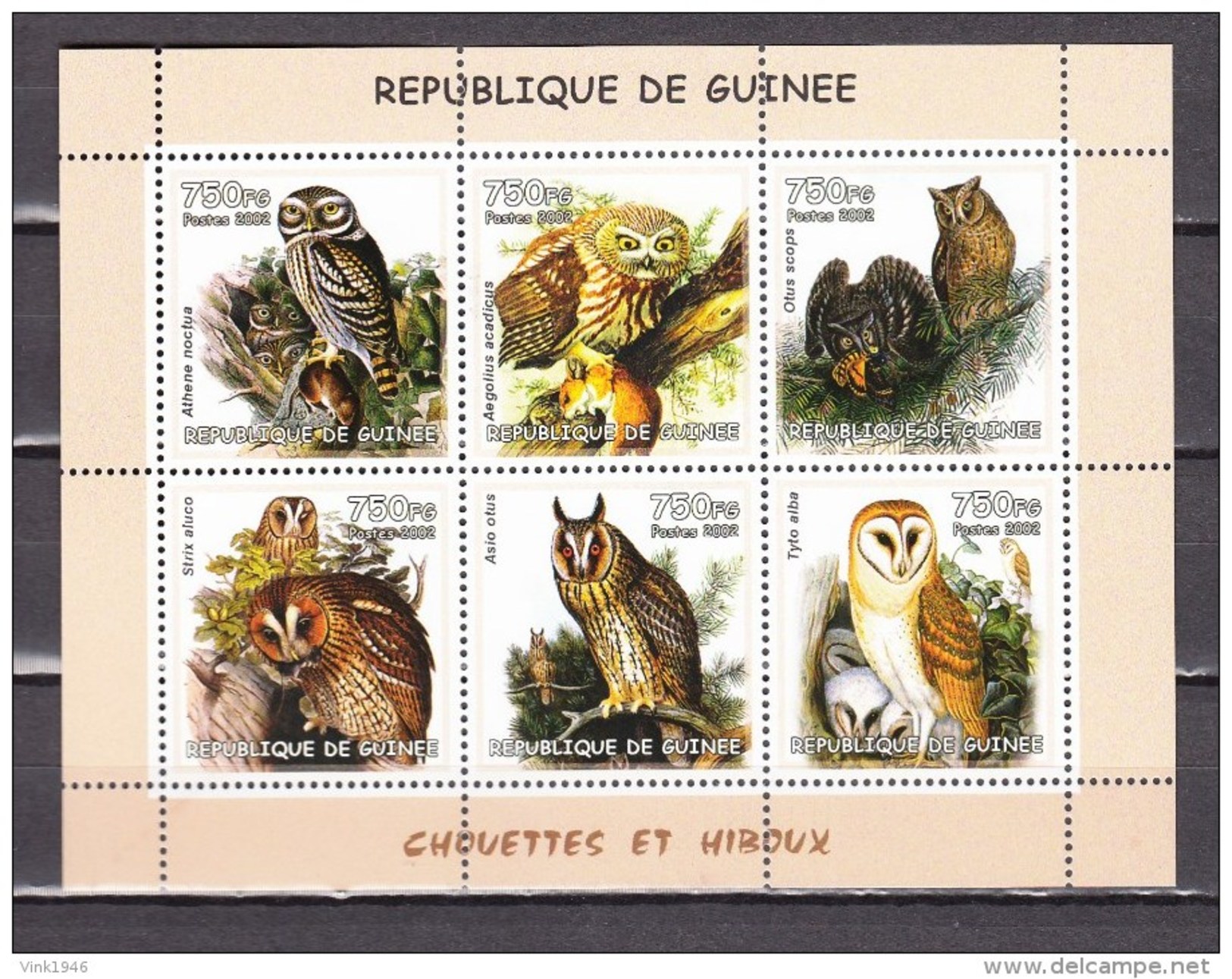 Guinea 2002,6V In Block, Owls,uilen,eule,birds,vogels,vögel,oiseaux,pajaros,uccelli,aves,MNH/Postfris(L2818) - Eulenvögel