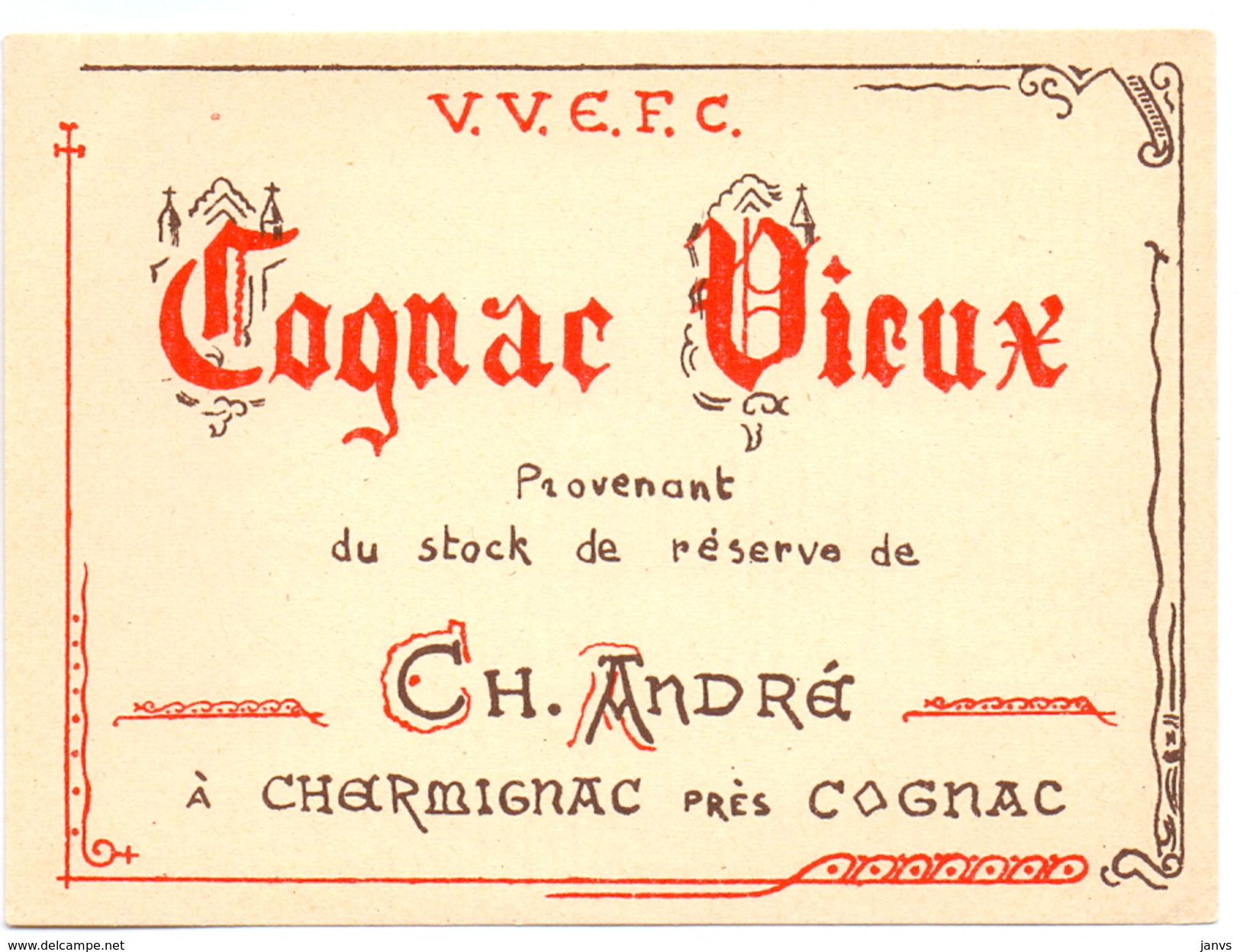 Etiket étiquette Cognac Vieux CH. André - Autres & Non Classés