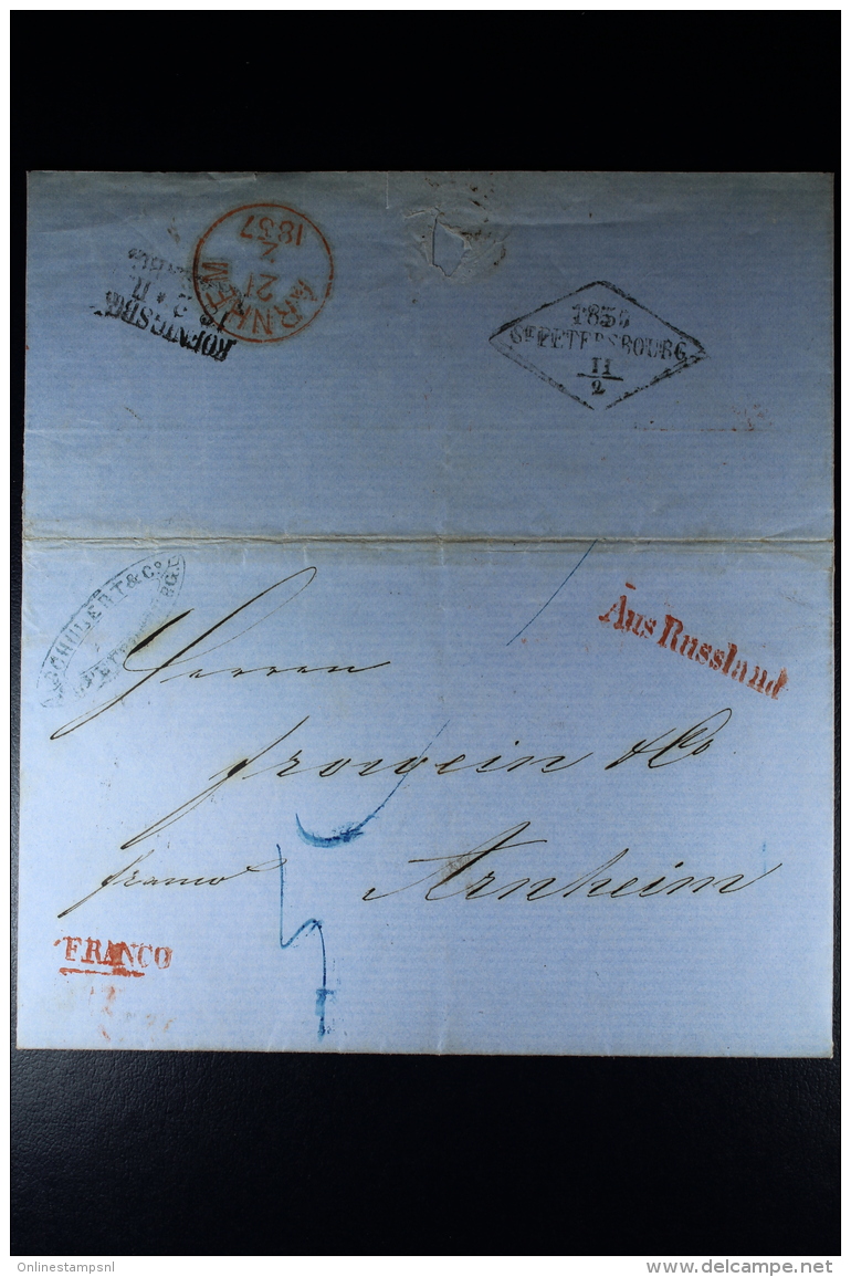 Russia: Complete Letter St Peterburg Königsberg/Bromberg To Arnhem Holland AUS RUSSLAND +Franco In Red 1857 - ...-1857 Vorphilatelie