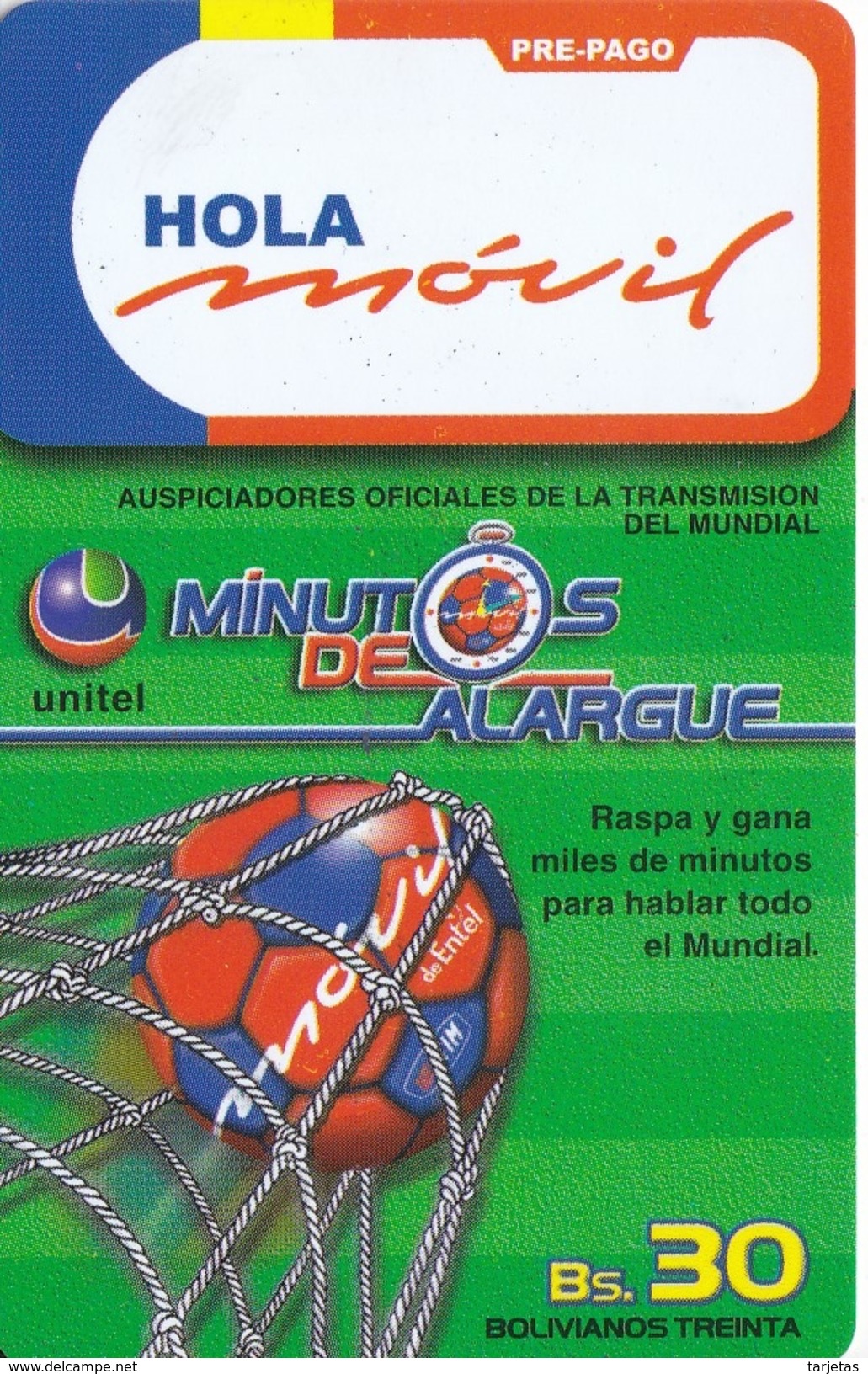 TARJETA DE BOLIVIA DE HOLA MOVIL BS30 (FUTBOL-FOOTBALL) - Bolivia
